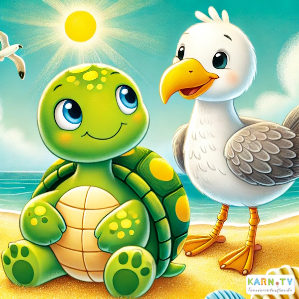 การ์ตูนสำหรับเด็ก ในรูปแบบ นิทานการ์ตูนสองภาษา เรื่อง The Brave Little Turtle หน้า 8